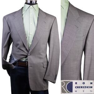 Men’s Ron Chereskin Men Blazer/Sport Jacket/Solid Gray 100% Wool Size 44L